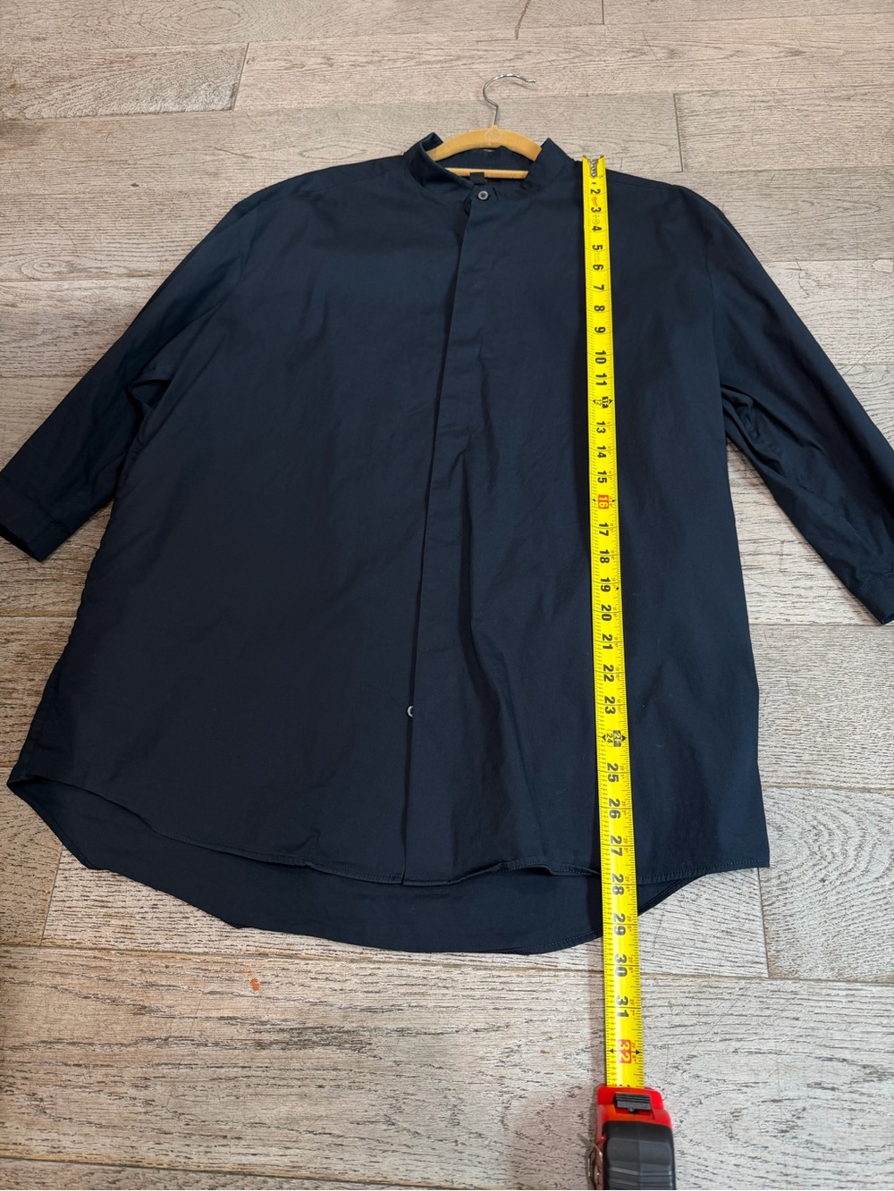 COS Navy Blue Grandad Collar Shirt Cotton Poplin Band Mandarin Collar Top Sz L - Picture 7 of 12